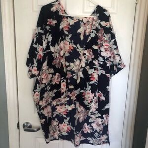 Blue Floral Open Front Cardigan